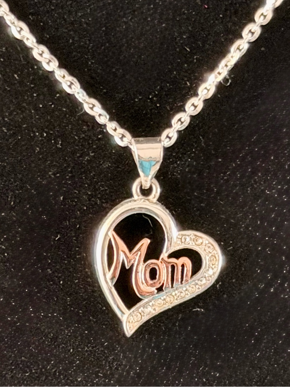 Swarovski Silver Heart 'Mom' Pendant & 925 Sterling Silver Necklace